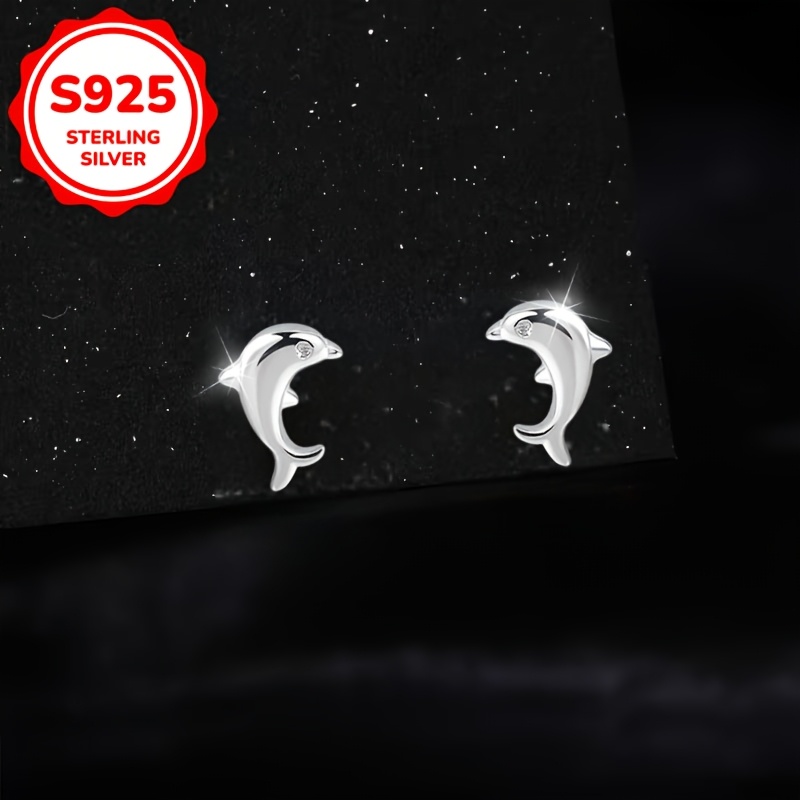 Women's S925 Silver Dolphin Stud Earrings, Cute and Elegant